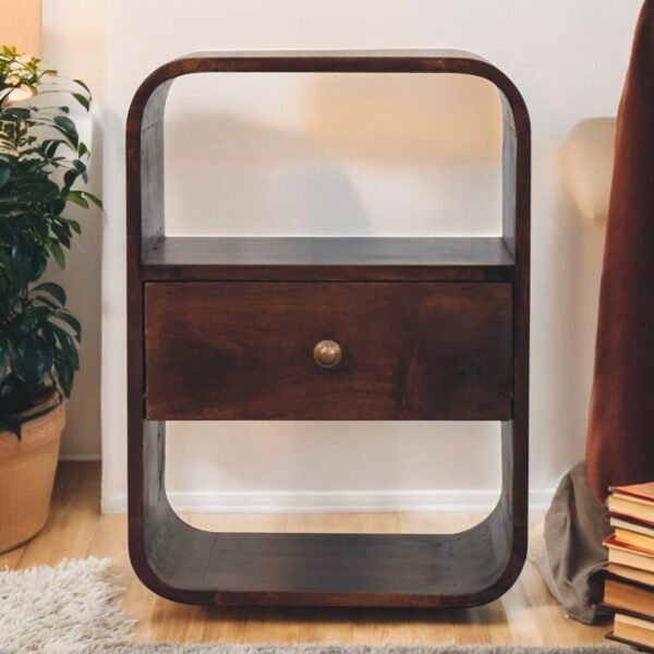 Curved Edge Bedside Table - Walnut