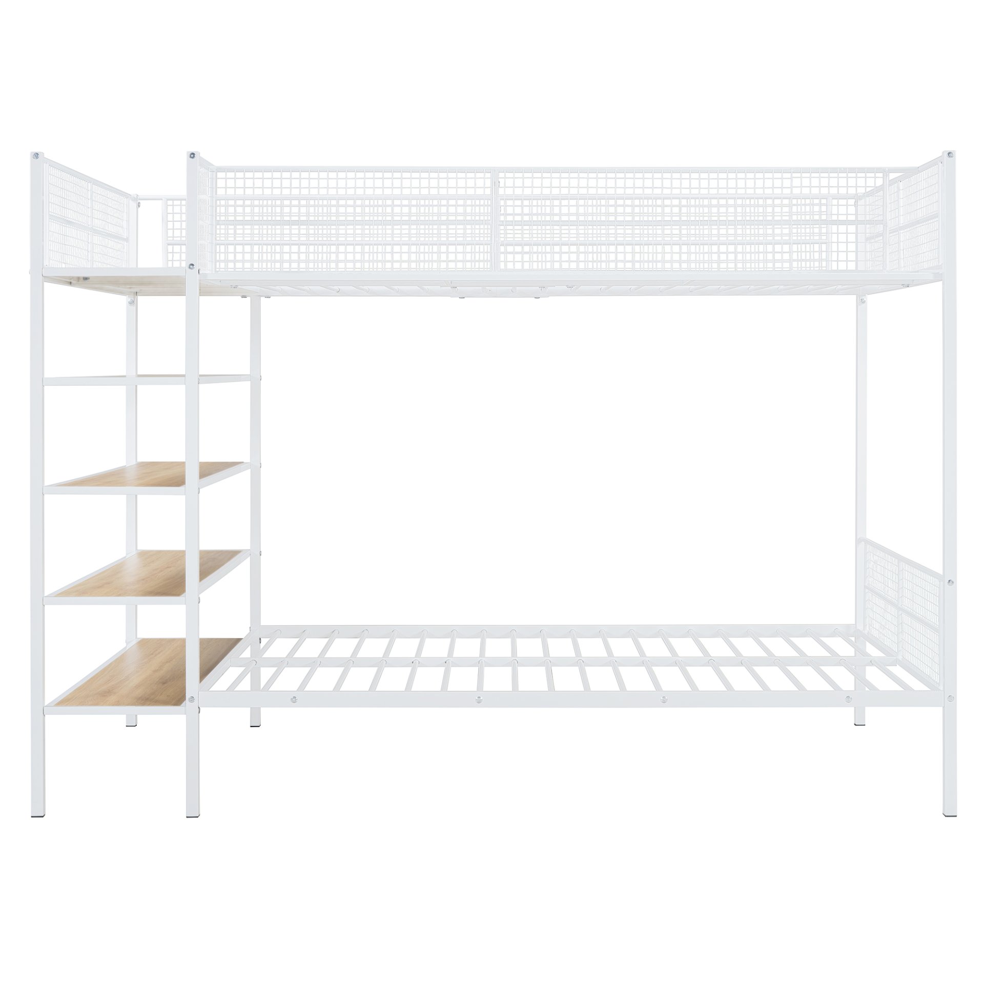 Twin Over Full Bunk Bed With 5 Tier Shelves - White - Image 5