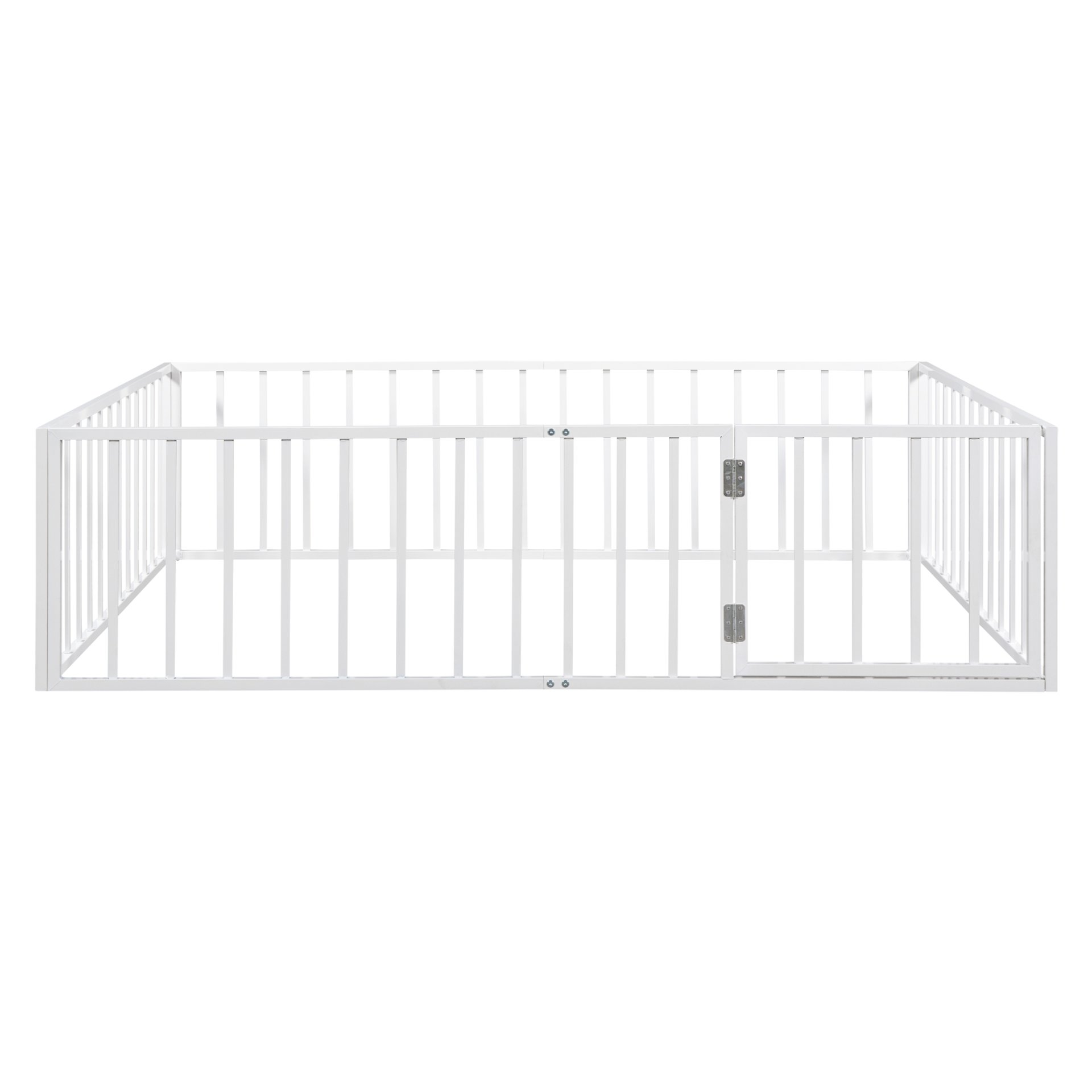 Queen Size Floor Bed Frame With Fence And Door - White - Image 7