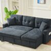 Sectional Sofa Bed L Shaped Sofa Couch Bed With USB Port, Reversible Sofa Couch Sleeper With Pull Out Bed, Chaise With Storage, For Living Room - Black - Image 16