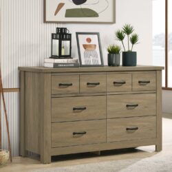 Finn - Oak Finish Dresser With 6 Drawers And Black Handles - Coffee Gray
