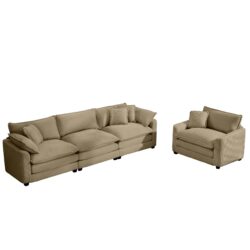Mid Century Modern Sectional Set 3 Seater And Single Seater With Pillows - Tan