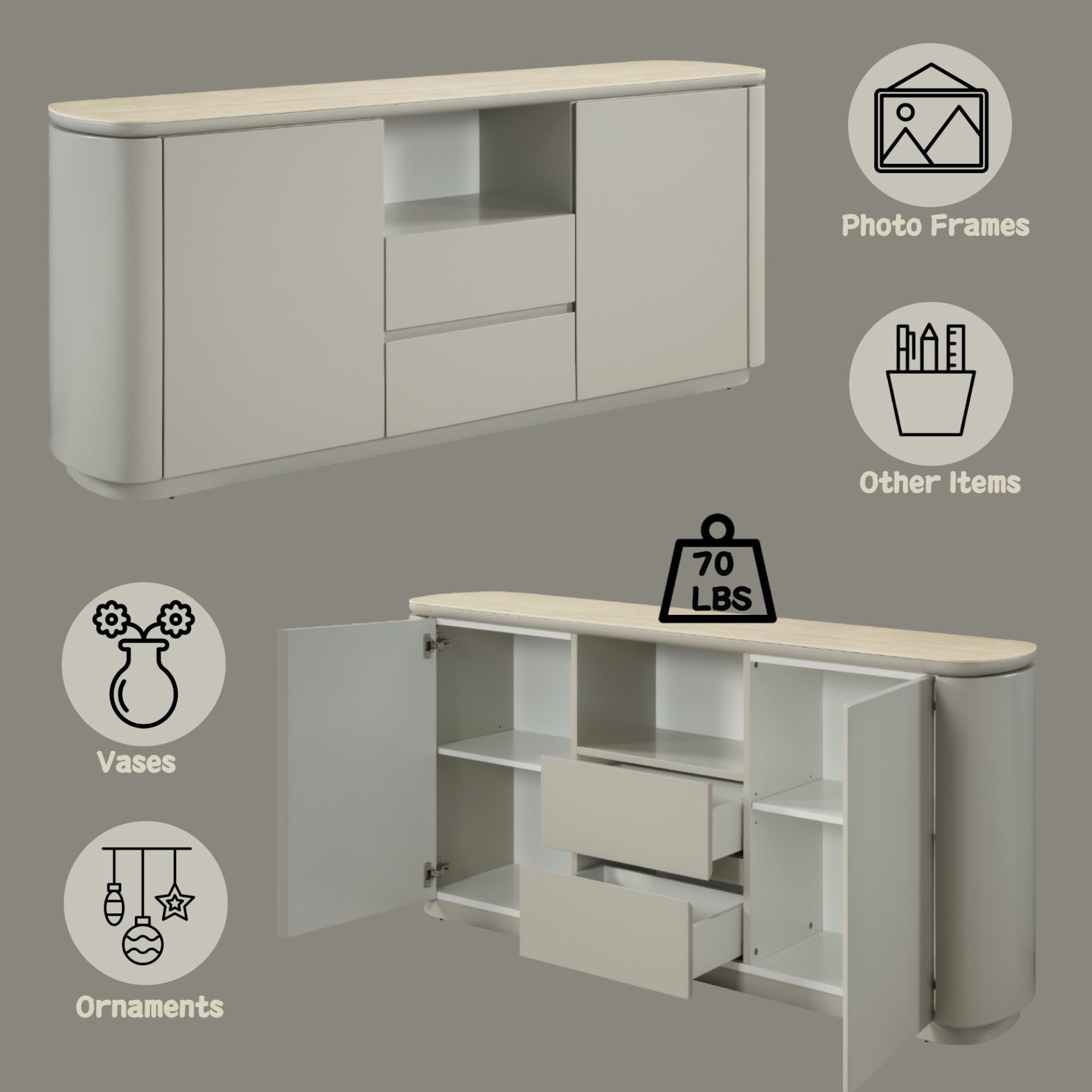 Ingram - Ceramic Top Server - Light Gray - Image 4