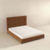 Donald - Mid-Century Modern Velvet Platform Bed Queen - Cognac - Image 5