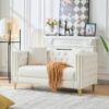 2 Seater Deep Seat Sofa, Sofa With Button Nailhead, Square Arm Couches, Furniture For Living Room - Beige - Image 7