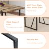 Contemporary Minimalist Retro Rectangular Dining Table With Textured Wood Top And Black Metal Legs - Black / Wood - Image 7