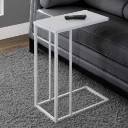 Accent Table, C - Shaped, Tempered Glass, Contemporary & Modern - White