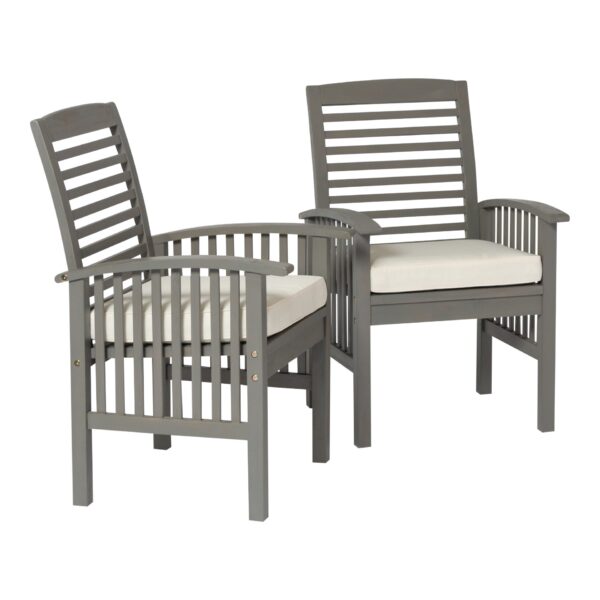 Modern 2 Piece Slat Back Patio Chairs With Cushions - Gray Wash