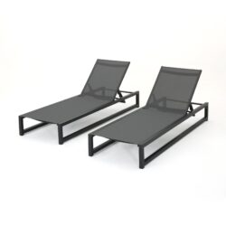 Chaise Lounge (Set of 2), Outdoor Patio Lounge Chairs With 5 Reclining Positions - Black / Gray