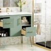 Bathroom Vanity With Resin Sink Combo Set, Modern Freestanding Single Bathroom Cabinet With 2 Drawers & 2 Storage Compartments, Storage Cabinet For Bathroom, Frame Vanity Set - Green - Image 19