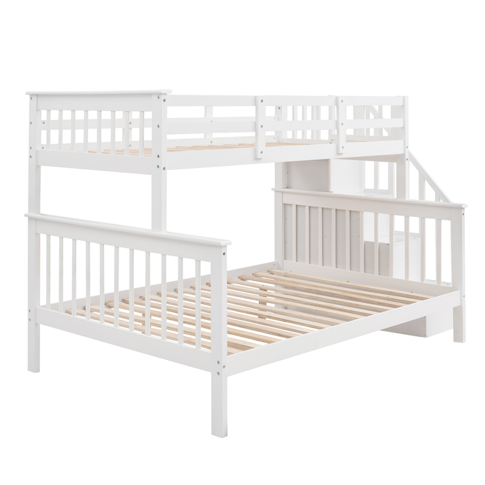 Twin Over Full Bunk Bed Stairway With Storage And Guard Rail For Bedroom - White - Image 6