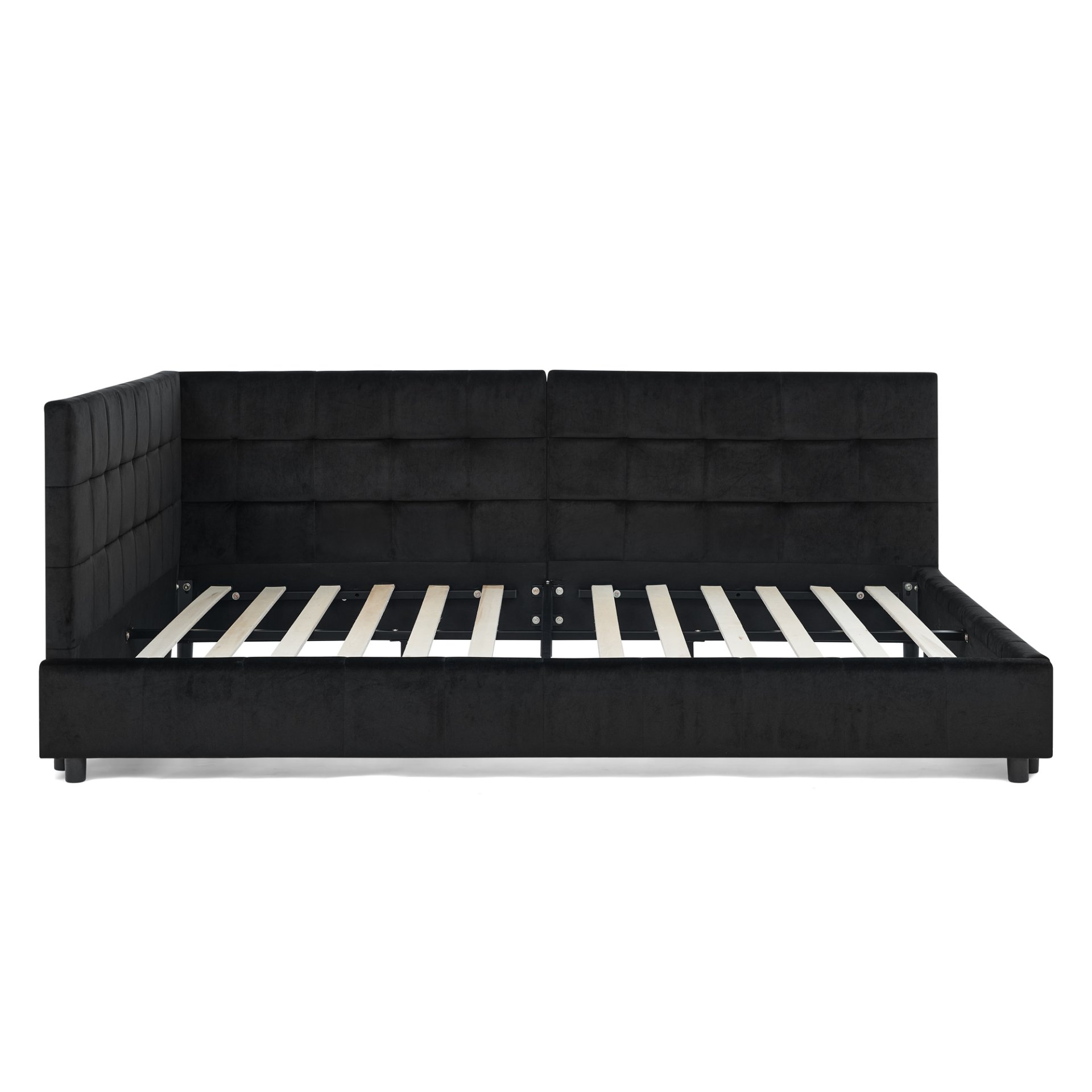 Mid Century Full Size Upholstered Tufted Bed Frame & Comfortable Backrest And Armrests Velvet - Black - Image 12