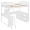 Full Loft Bed With U Shaped Desk, Storage Compartments And Tri Fold Mirror - White - Image 7