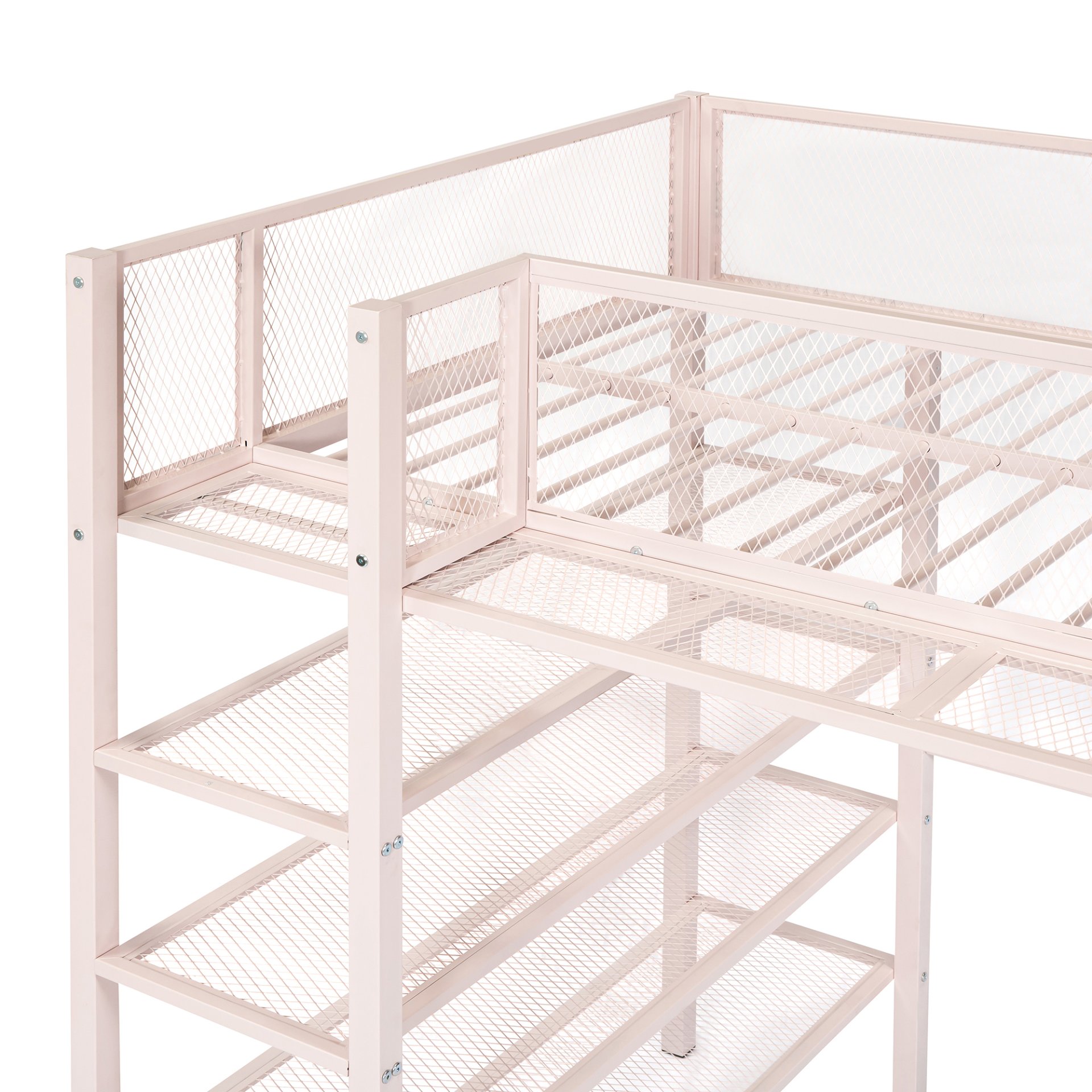 Twin Size Loft Bed With 4 Tier Shelves And Storage - Pink - Image 10