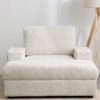 Oversized Chaise Lounge Indoor Rabbit Fur Sofa Bed With Storage Ottoman And Armrests Cup Holders With Deep Seat - Beige - Image 17