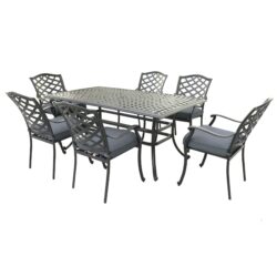 Rectangular 6 Person 68" Long Aluminum Dining Set With Sunbrella Cushions - Brown Gray