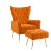Modern Accent Chair With Ottoman, Comfy Armchair For Living Room, Bedroom, Apartment, Office - Orange - Image 15