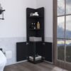 Corner Cabinet Tall With 3 Tier Shelf And 2 Door - Black - Image 4