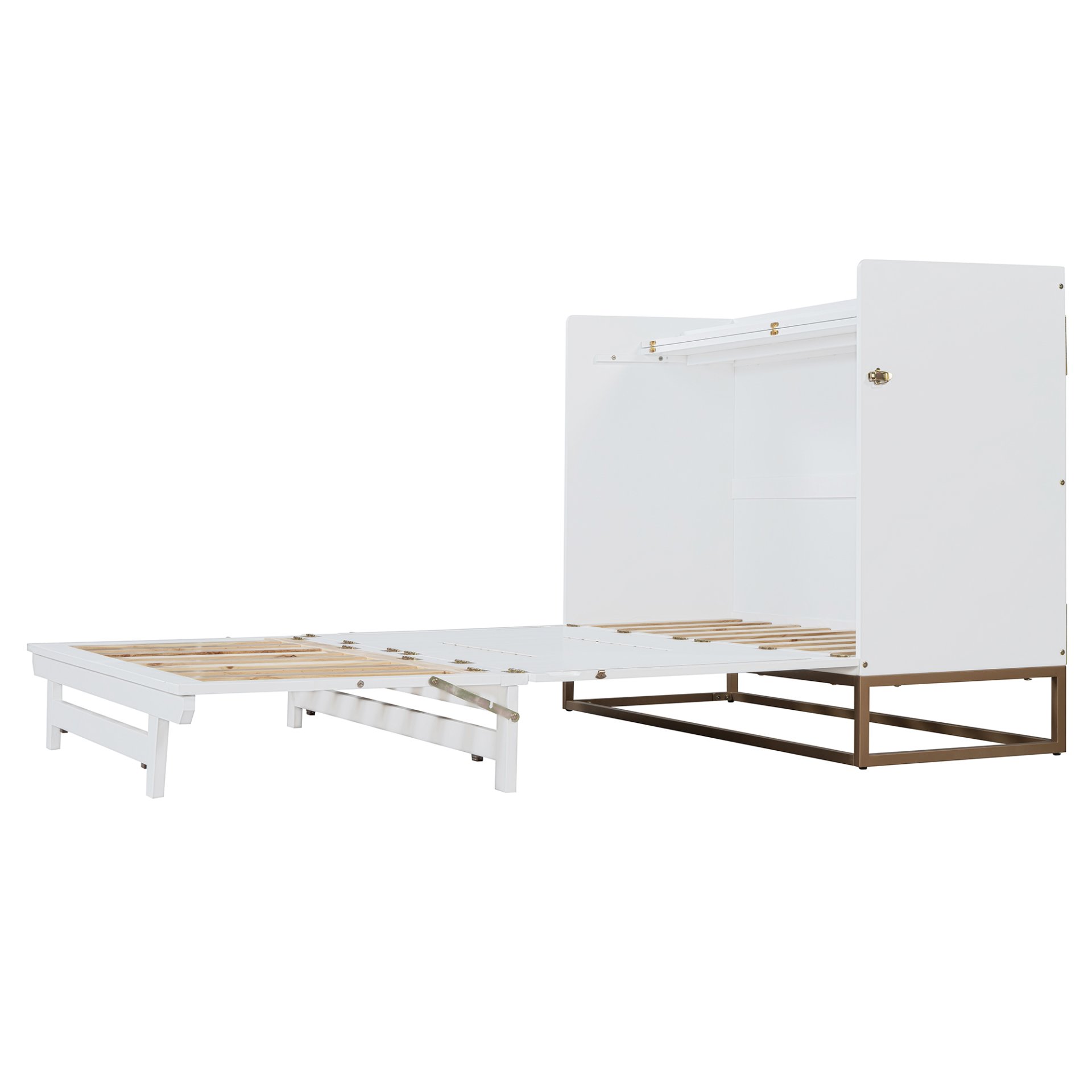 Queen Size Murphy Bed With Iron Legs, Modern Design - White - Image 6