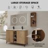 Elegant 48" Freestanding Bathroom Vanity With Double Resin Sink And Storage Rack Soft Close Doors - Imitative Oak - Image 5