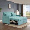 Velvet Two Seater Pull Out Sofa Bed, Adjustable Backrest With Three USB Ports, Two Side Pockets, 3 In 1 Convertible Sleeper Sofa Bed, Modern Love Seat Lounge Sofa For Living Room - Light Blue - Image 9