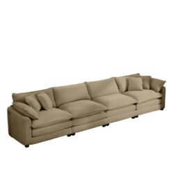 Modern Upholstered 4 Seater Corduroy Sofa With Arm And Throw Pillows - Tan