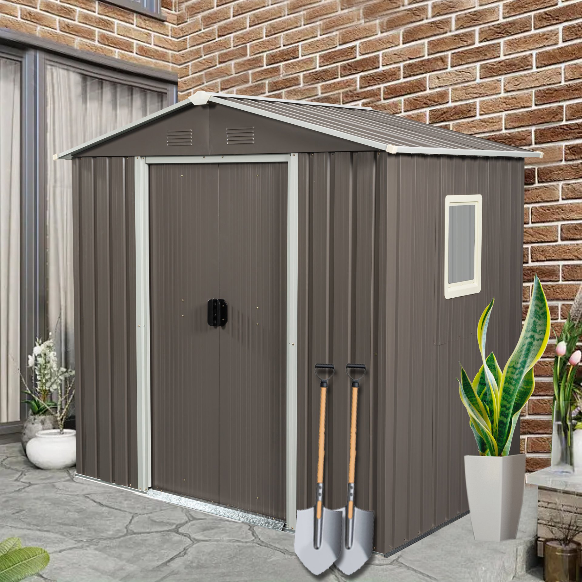 Outdoor Metal Storage Shed With Window - Gray - Image 2