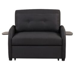 3 In 1 Pull Out Sofa Sleeper With Wing Table And USB Charge - Black