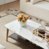Coffee Table Rectangular Center Table For Living Room Open Space Side Table With Metal Frame - Golden / White - Image 8
