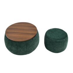 Modern Classic Round Storage Ottoman With Removable Top - Green
