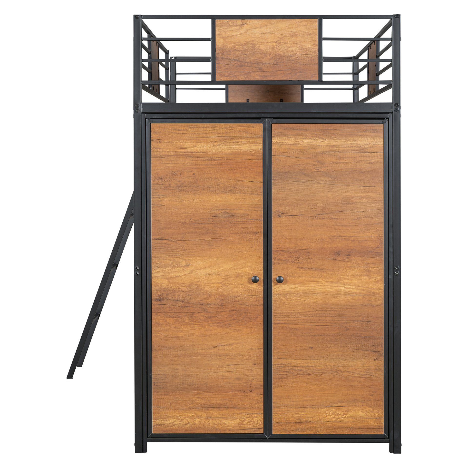 Twin Size Loft Bed With L Shape Desk And Wardrobe - Black - Image 12