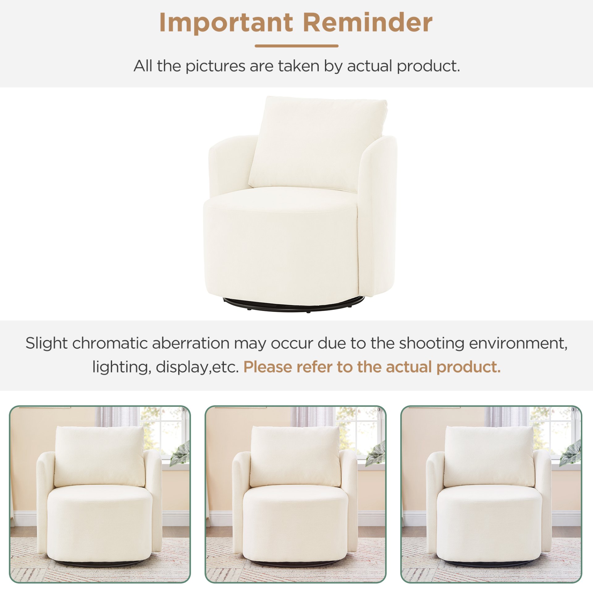 360° Swivel Chair With Upholstered Curved Design - Beige - Image 9