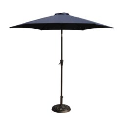 8.8' Outdoor Aluminum Patio Umbrella, Patio Umbrella, Market Umbrella With 33 Pounds Round Resin Umbrella Base, Push Button Tilt And Crank Lift - Navy Blue