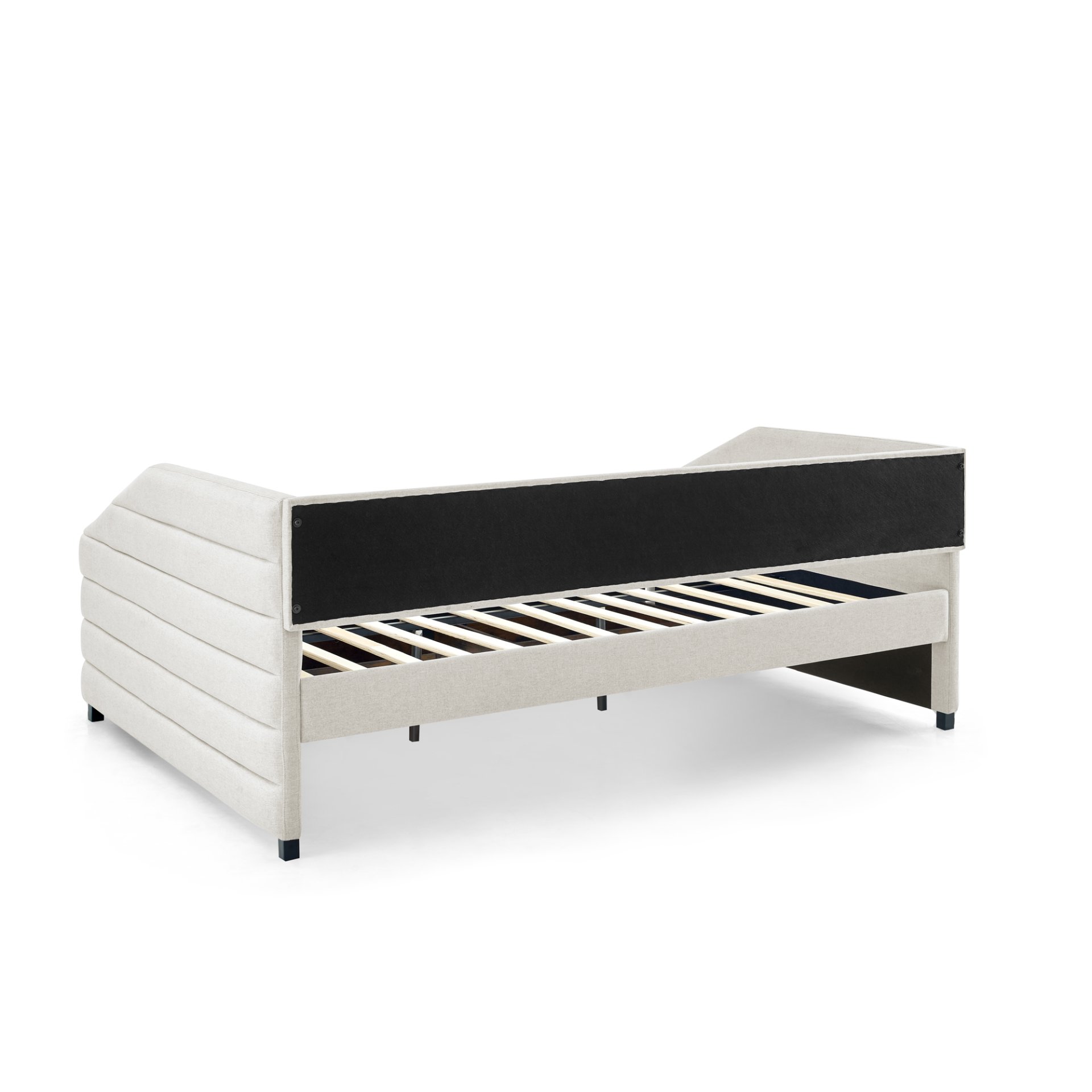 Tufted Upholstered Queen Size Daybed With 2 Drawers Trundle Linen Fabric - Beige - Image 16