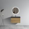 Alice - U092-Alice36W-106 Natural Oak Bathroom Vanity With Sink, Large Storage Wall Mounted Floating Bathroom Vanity For Modern Bathroom, One-Piece Black Sink Basin Without Drain - Walnut / Black - Image 2