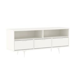 Mid-Century Modern 3 Drawer Solid Wood TV Stand For TVs Up To 65" - White