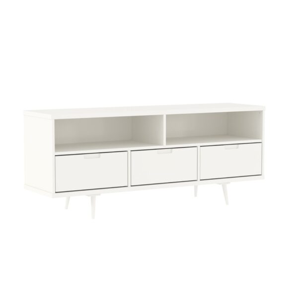 Mid-Century Modern 3 Drawer Solid Wood TV Stand For TVs Up To 65" - White