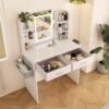 Elegant LED Mirror Vanity Dressing Table With Adjustable Lights, Drawers & Storage - White - Image 6