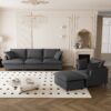 3 Piece Living Room Set Modular L Shaped Sectional Couch Upholstered, 3 Seater Sofa & Armchair & Movable Ottoman 5 Seat - Gray - Image 9