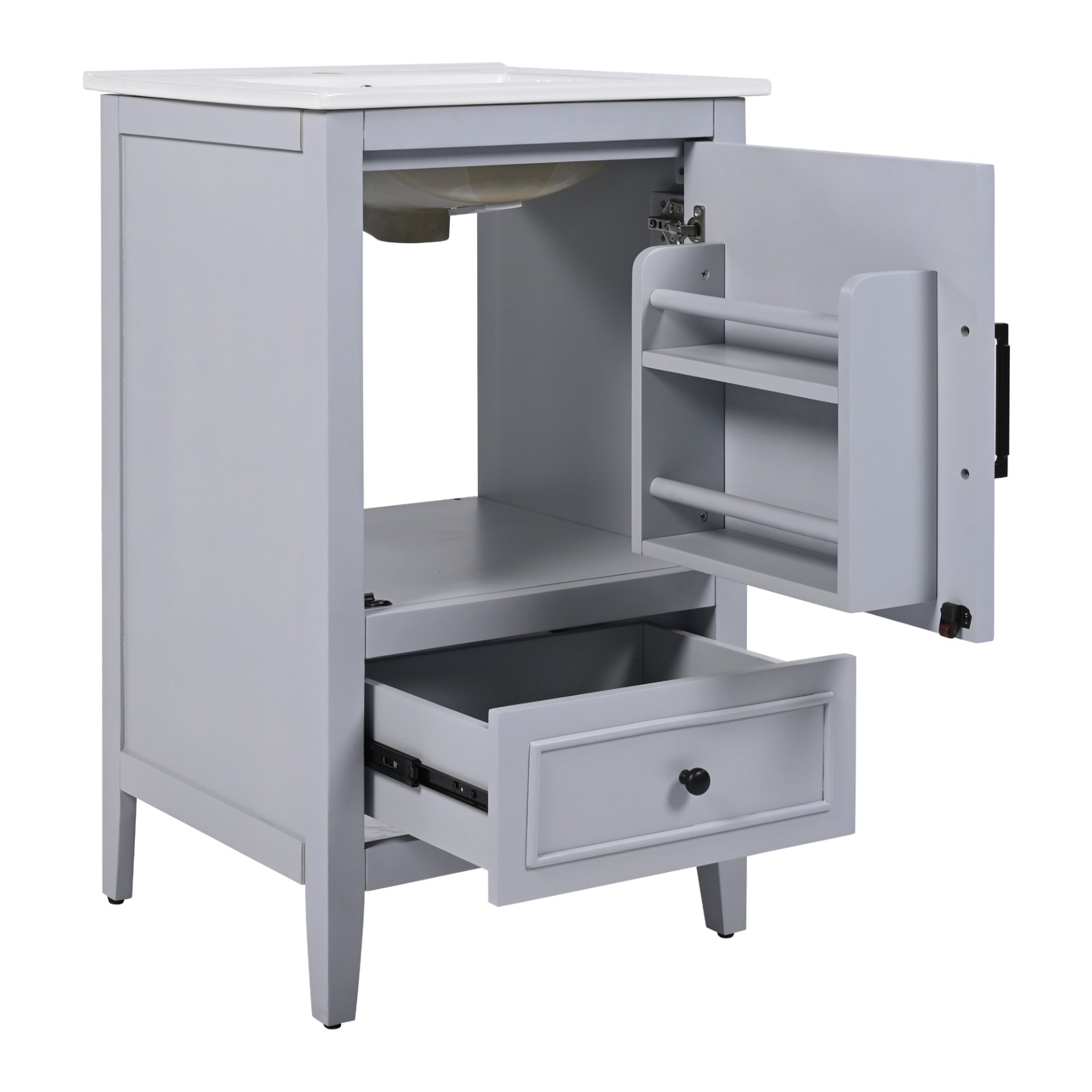 20" Bathroom Vanity With Sink, Bathroom Cabinet With A Door, Door Shelf Storage And Adiustable Foot Pads, A Drawer - Gray - Image 14
