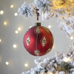 Christmas Ball Ornaments, Glass Decorative Hanging Ball Christmas Tree Ornaments For Holiday Decorations (Set of 4) - Red