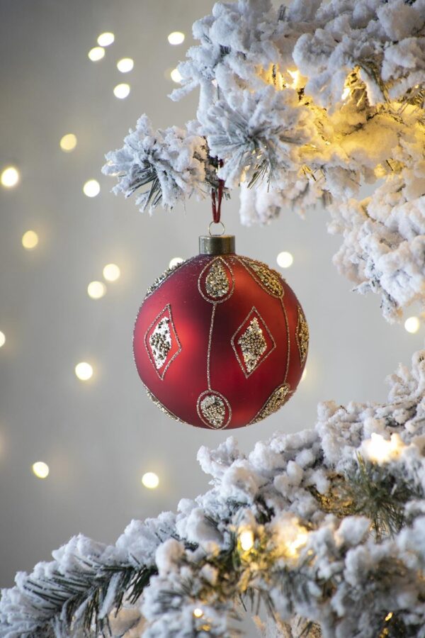 Christmas Ball Ornaments, Glass Decorative Hanging Ball Christmas Tree Ornaments For Holiday Decorations (Set of 4) - Red