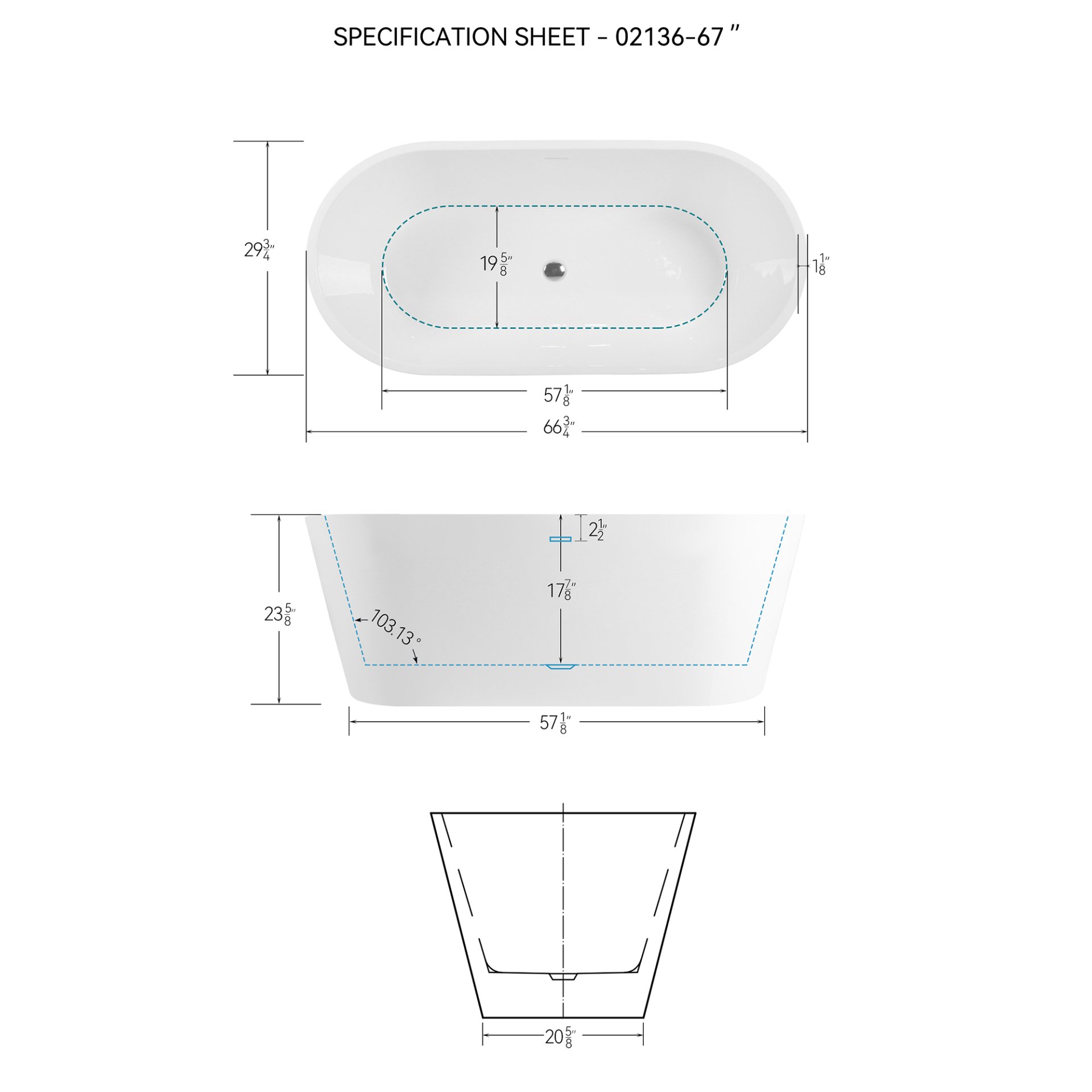 Freestanding Bathtub, Modern & Contemporary Design Soaking Tub With Toe-Tap Drain In Chrome And Classic Slotted Overflow - Glossy White - Image 3