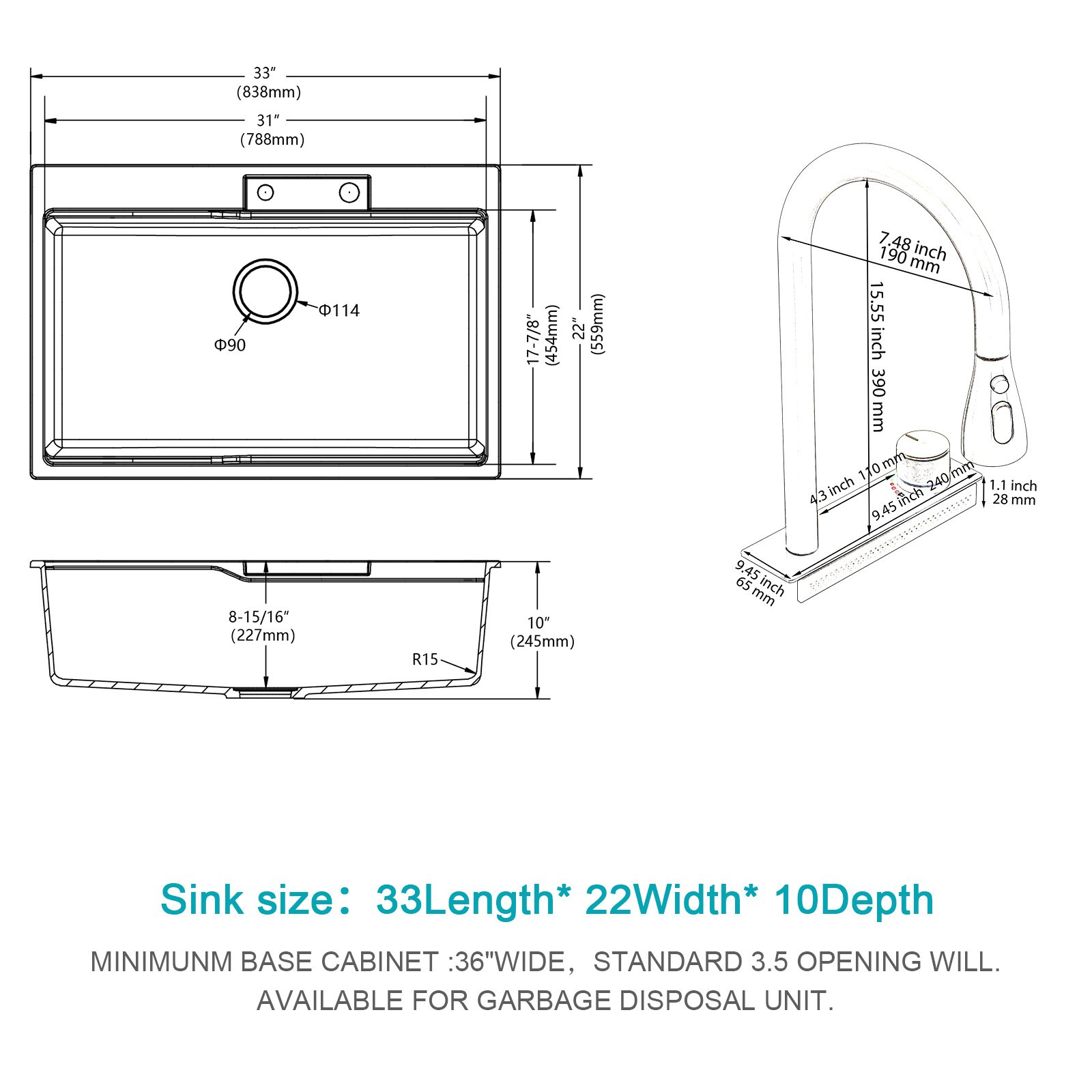 Drop In Waterfall Kitchen Sink With Pull Out Faucet - White - Image 3