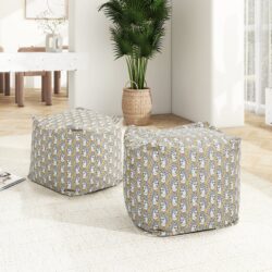 Pouf Luxury Oversized Bean Bag Cube Ottoman - Apollo Bust Gold / Cream Embroidery