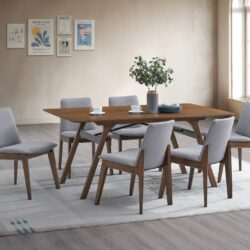 Kaela - 7 Pieces Dining Room Set - Walnut / Light Gray
