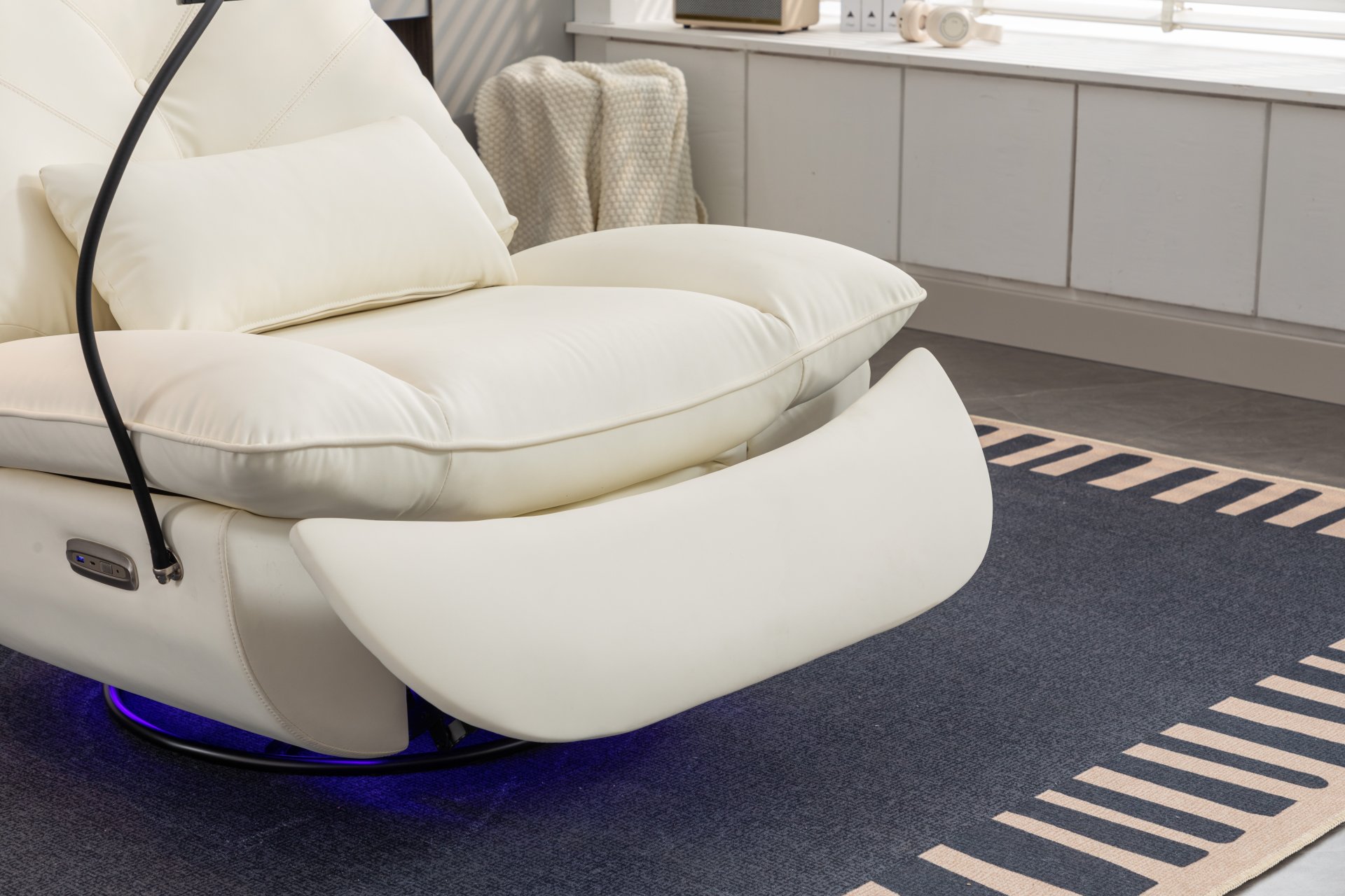 270 Swivel Glider Recliner Chair, Power Recliner Rocking Chair, USB Port Charge For Nursery Chair With Atmosphere Lamp For Living Room Bedroom Apartment - White - Image 18