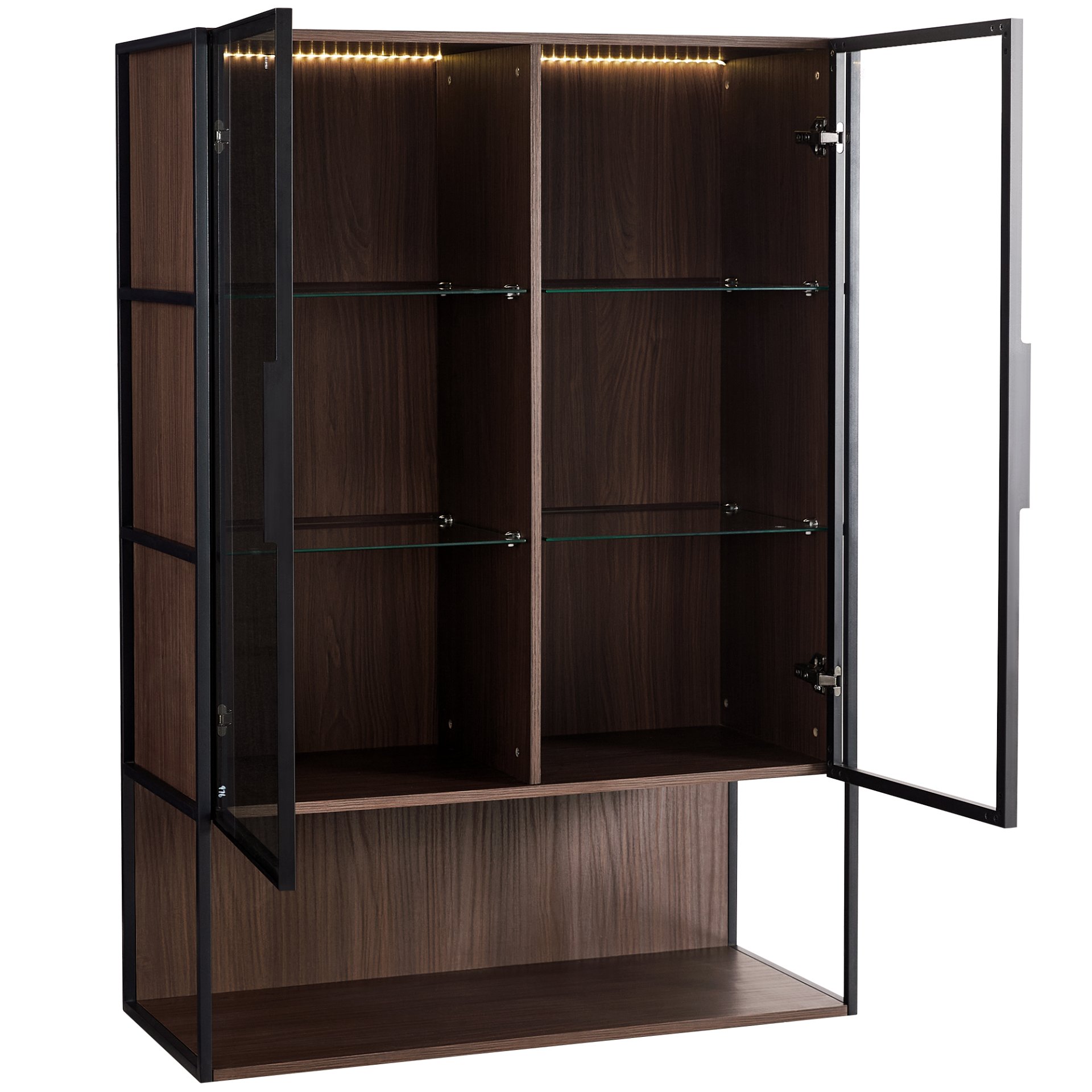 Modern Minimalist Tall Lighted Display Cabinet With Tempered Glass Door - Black / Dark Walnut - Image 12