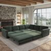 L-Shaped Sofa Couch With Pull Out Bed With Nailhead Trim & Rolled Arm, Sectional Couches, For Living Room - Green - Image 5
