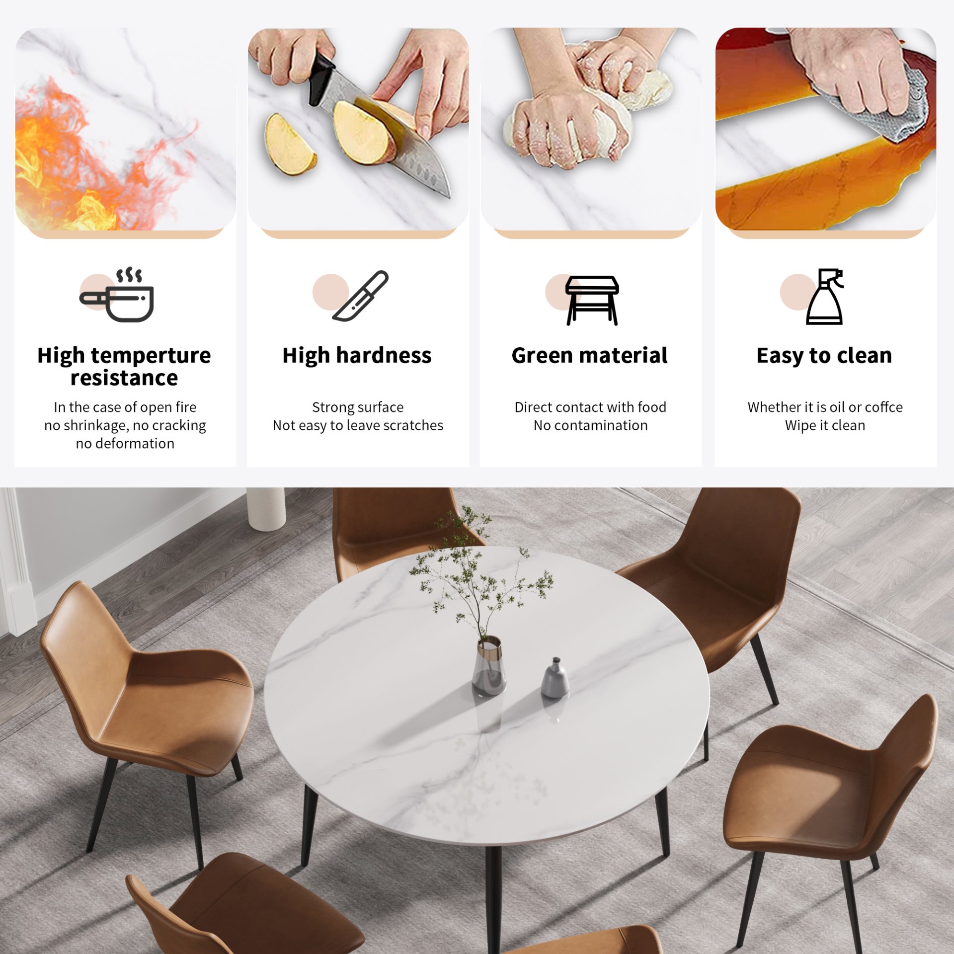 Round Dining Table, Position For 6 People - White / Black - Image 9